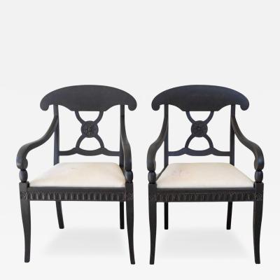 Pair of Swedish Ebonized Neoclassical Armchairs Circa 1880