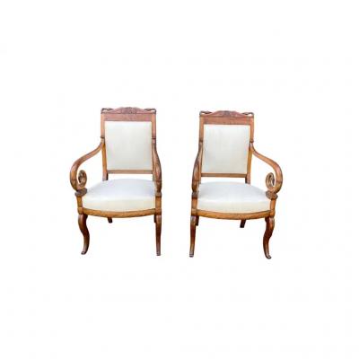 Pair of Swedish Empire Mahogany Armchairs