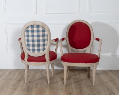 Pair of Swedish Gustavian Armchairs with Original Paint circa 1820