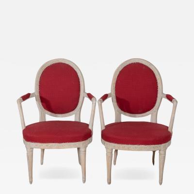 Pair of Swedish Gustavian Armchairs with Original Paint circa 1820