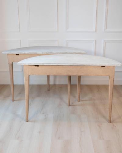 Pair of Swedish Gustavian Demi Lune Console Tables in Oak circa 1840 1860