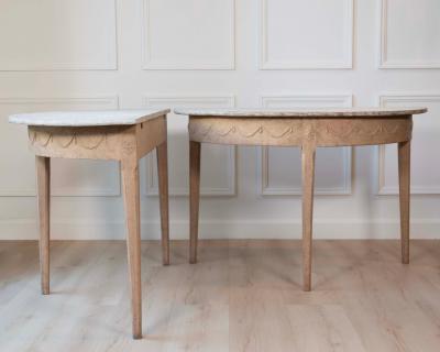 Pair of Swedish Gustavian Demi Lune Console Tables in Oak circa 1840 1860