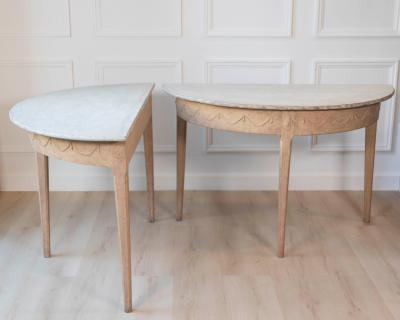 Pair of Swedish Gustavian Demi Lune Console Tables in Oak circa 1840 1860