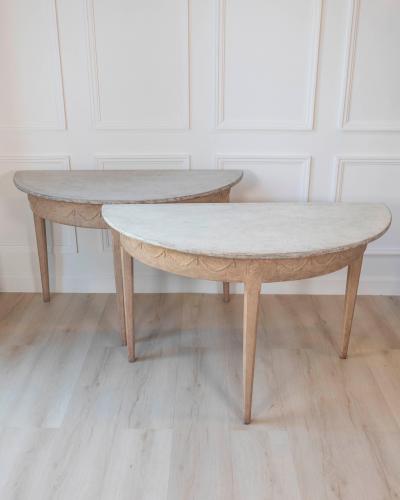 Pair of Swedish Gustavian Demi Lune Console Tables in Oak circa 1840 1860