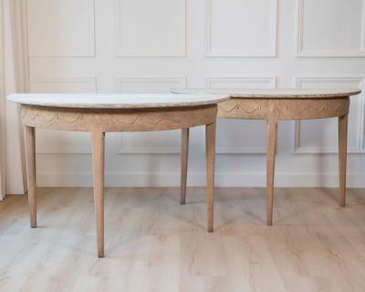 Pair of Swedish Gustavian Demi Lune Console Tables in Oak circa 1840 1860