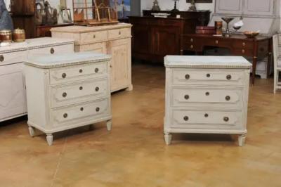 Pair of Swedish Gustavian Style 1890s Painted Chests with Carved Stars