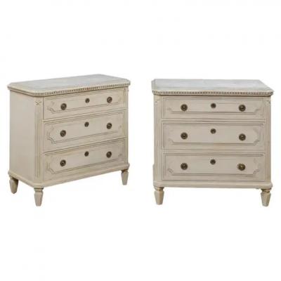 Pair of Swedish Gustavian Style 1890s Painted Chests with Carved Stars