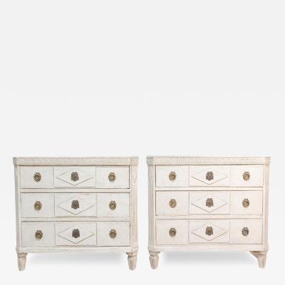 Pair of Swedish Gustavian Style 1890s Painted Chests with Greek Key Friezes