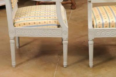 Pair of Swedish Gustavian Style 1890s Painted Wood Armchairs with Guilloches