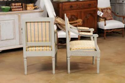 Pair of Swedish Gustavian Style 1890s Painted Wood Armchairs with Guilloches