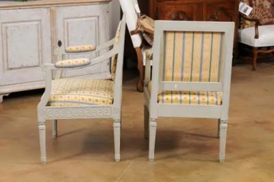 Pair of Swedish Gustavian Style 1890s Painted Wood Armchairs with Guilloches