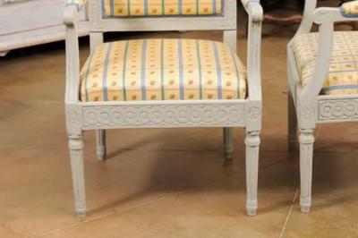 Pair of Swedish Gustavian Style 1890s Painted Wood Armchairs with Guilloches