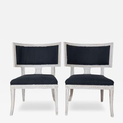 Pair of Swedish Gustavian Style Chairs with Dark Blue Upholstery