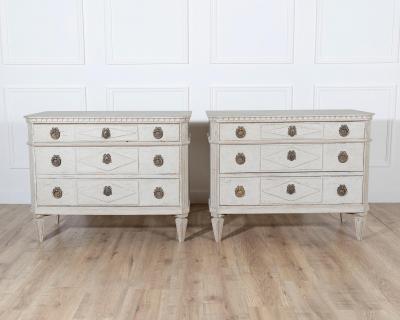Pair of Swedish Gustavian Style Painted Chests of Drawers Early 20th Century