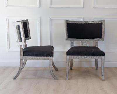 Pair of Swedish Klismos Chairs Wood and Fabric 20th Century Design