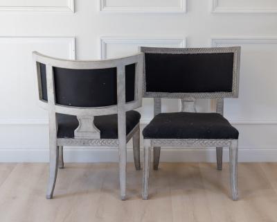 Pair of Swedish Klismos Chairs Wood and Fabric 20th Century Design