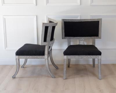 Pair of Swedish Klismos Chairs Wood and Fabric 20th Century Design