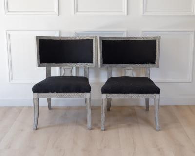 Pair of Swedish Klismos Chairs Wood and Fabric 20th Century Design