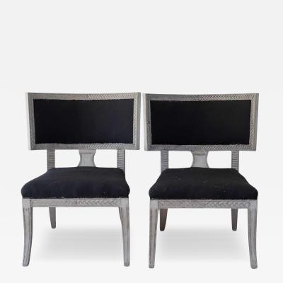 Pair of Swedish Klismos Chairs Wood and Fabric 20th Century Design