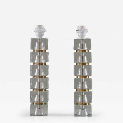 Pair of Swedish Mid Century Table Lamps in Glass and Brass