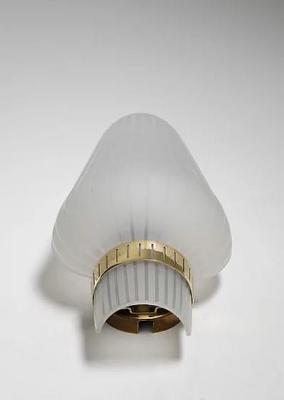 Pair of Swedish Mid Century Wall Lamps in Brass and Glass