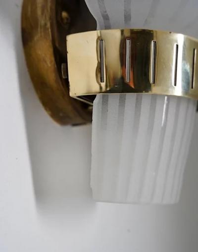 Pair of Swedish Mid Century Wall Lamps in Brass and Glass
