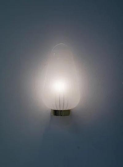 Pair of Swedish Mid Century Wall Lamps in Brass and Glass
