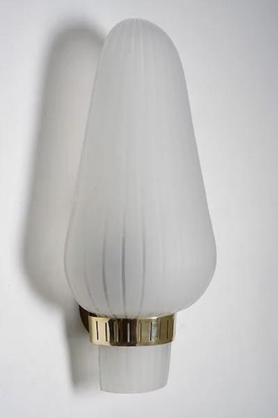 Pair of Swedish Mid Century Wall Lamps in Brass and Glass