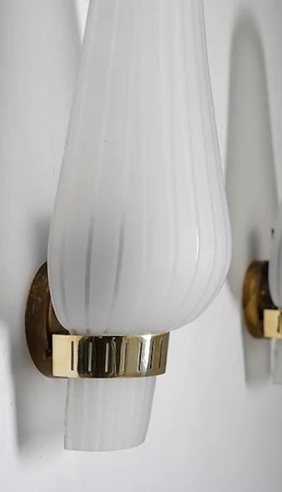 Pair of Swedish Mid Century Wall Lamps in Brass and Glass