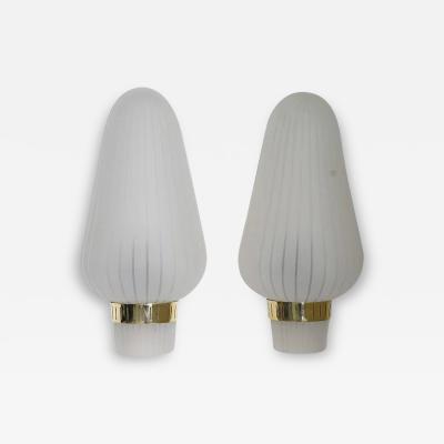 Pair of Swedish Mid Century Wall Lamps in Brass and Glass