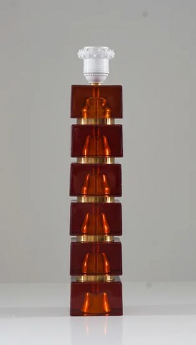Pair of Swedish Mid century Table Lamps in Glass and Brass