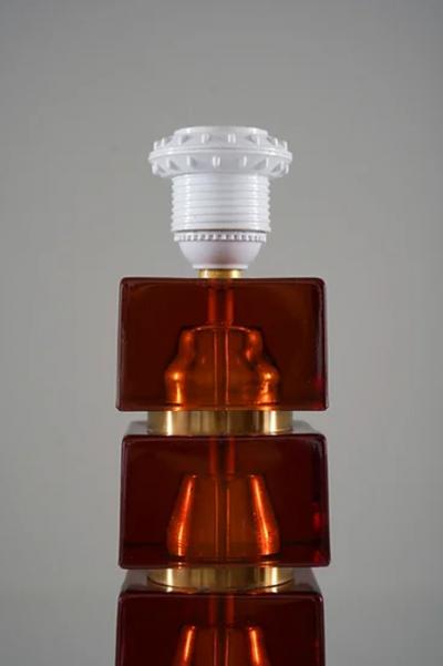 Pair of Swedish Mid century Table Lamps in Glass and Brass