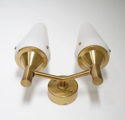 Pair of Swedish Midcentury Wall Lamps in Brass and Glass