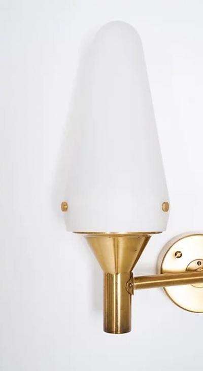 Pair of Swedish Midcentury Wall Lamps in Brass and Glass