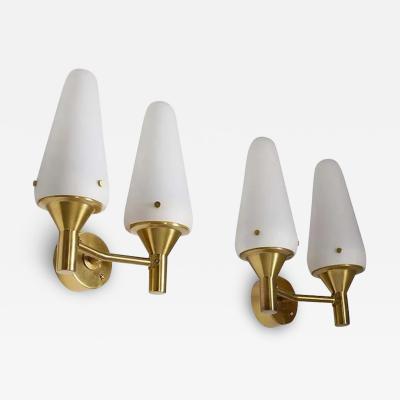 Pair of Swedish Midcentury Wall Lamps in Brass and Glass