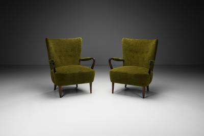 Pair of Swedish Modern Armchairs with Green Upholstery Sweden ca 1940s