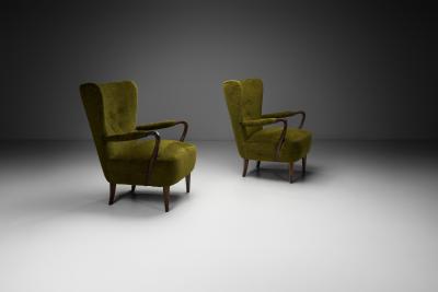 Pair of Swedish Modern Armchairs with Green Upholstery Sweden ca 1940s