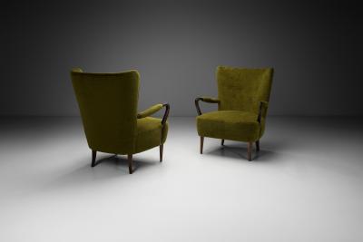 Pair of Swedish Modern Armchairs with Green Upholstery Sweden ca 1940s
