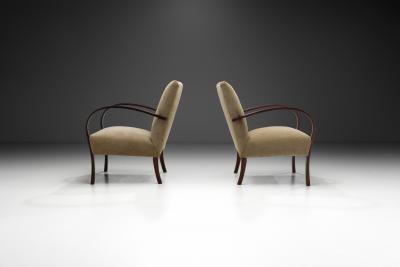 Pair of Swedish Modern Beech Armchairs Sweden circa 1940s