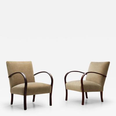 Pair of Swedish Modern Beech Armchairs Sweden circa 1940s