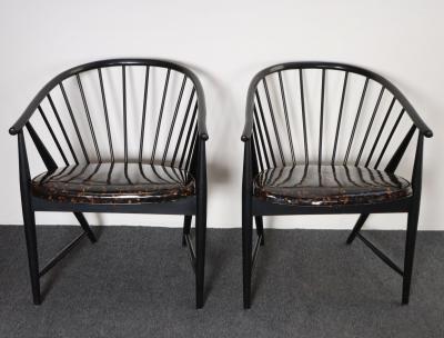 Pair of Swedish Modern Ebonized Beechwood Sunfeather Arm Chairs by Sonna Rosen