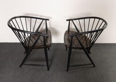 Pair of Swedish Modern Ebonized Beechwood Sunfeather Arm Chairs by Sonna Rosen