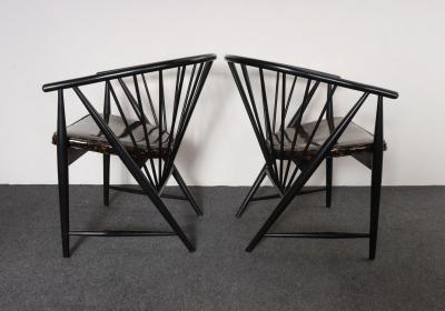 Pair of Swedish Modern Ebonized Beechwood Sunfeather Arm Chairs by Sonna Rosen