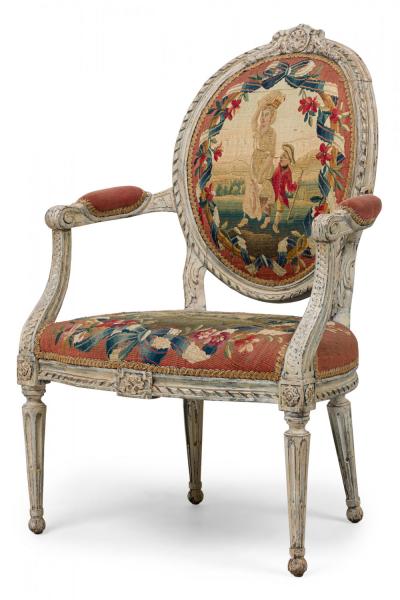 Pair of Swedish Neo Classic Painted Tapestry Upholstered Armchairs
