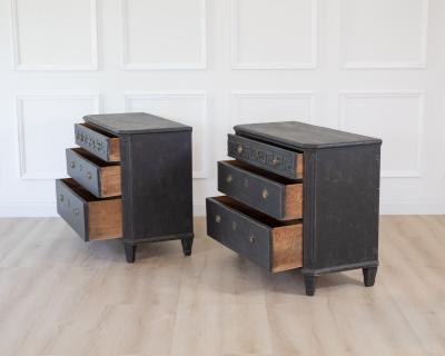 Pair of Swedish Neoclassical Black Painted Chests of Drawers 20th Century