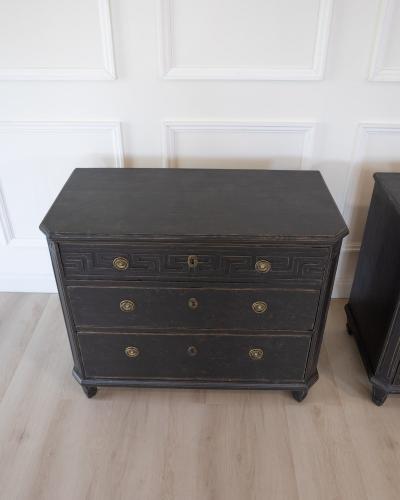 Pair of Swedish Neoclassical Black Painted Chests of Drawers 20th Century