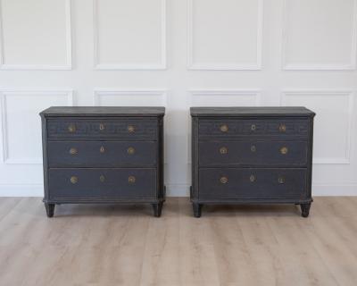 Pair of Swedish Neoclassical Black Painted Chests of Drawers 20th Century