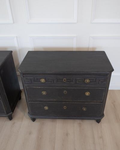Pair of Swedish Neoclassical Black Painted Chests of Drawers 20th Century