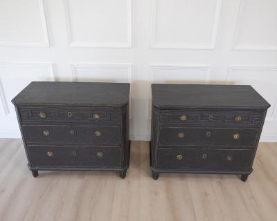 Pair of Swedish Neoclassical Black Painted Chests of Drawers 20th Century