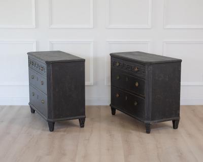 Pair of Swedish Neoclassical Black Painted Chests of Drawers 20th Century